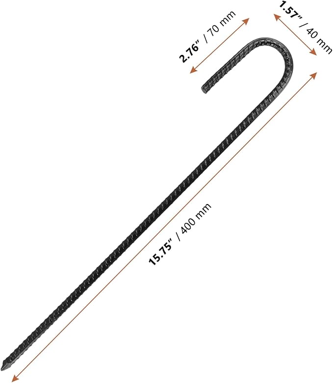 LEXININ J Rebar Stakes 16 Inch Tent Stakes Black J Hooks for Ground Chain Link Fence Garden 20 Pieces