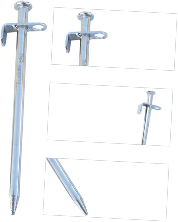 POPETPOP 4pcs Shape Tent Stakes Kit Ground Nails for Camping Canopy Tent Awning Rope and Hook