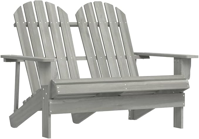 2-Seater Adirondack Outdoor Chair Grey Solid Fir Wood 33.7 x 47 x 35.2 in Matte Finish Rustic Loveseat for Garden Patio Terrace Porch