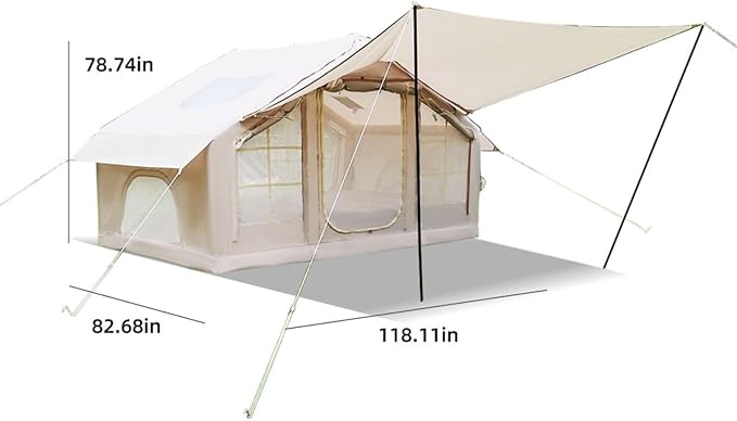 Inflatable Camping Tent with Canopy 4-6 Person 4 Season Air Tent 5 Min Quick Setup Waterproof Windproof with 420D Oxford 2 Mesh Doors &amp 4 Windows Clear Skylight for Family Camping