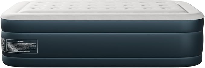 Air Mattress with Built in Pump Raised18in H Comfort Blow up MattressDouble Chamber Airbed2min Quick Inflation/Deflation Mattress for Home Guests Camping (FlockingGray &amp White Twin)