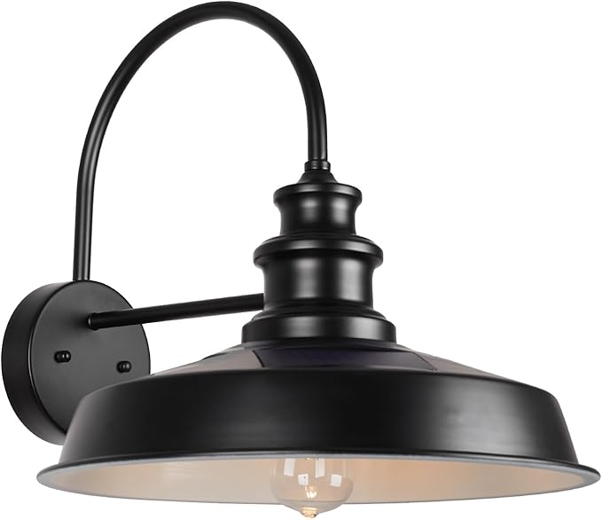 Solar Barn Light Outdoor 16 Inch Farmhouse Dusk to Dawn Sensor Wall Sconce Large Rustic Solar Powered Exterior Light Fixture for Porch Garage Patio ROS-SR028