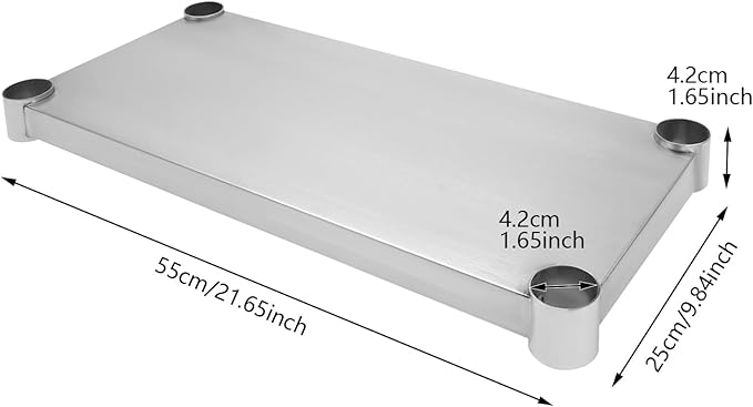 Eapmic Undershelf for Work Tables Adjustable Lower Shelf Stainless Steel Bottom Shelf Add for Commercial Prep Table Restaurant Kitchen Bakery Garage Workshop Use (21.65x9.84in)