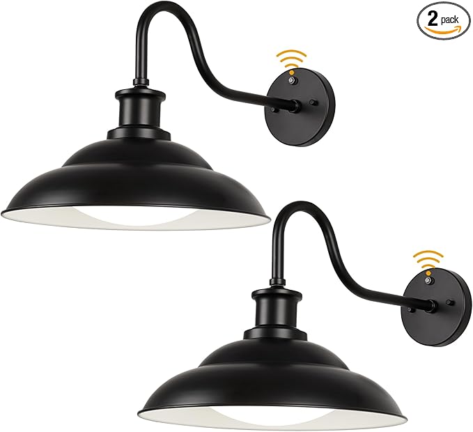 Dusk to Dawn Outdoor LED Barn Lights 16 Inch Large Farmhouse Exterior Wall Light Fixtures with Adjustable Color Temperature Modern Black White Porch Lights Outside for House Garage Doorway