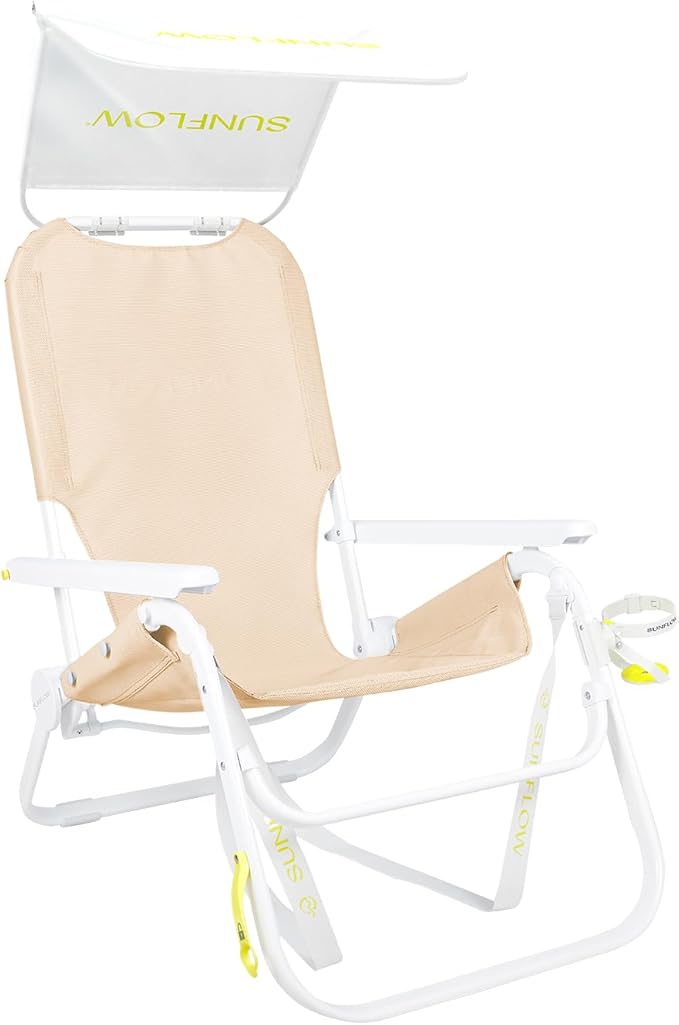 SUNFLOW Shore Thing Premium Beach Chair - Adjustable Portable Rust-Resistant Reclining Beach Chair with UPF 50+ Sun Shade and Drink Holder for The Ultimate in Comfort (Creamsicle)