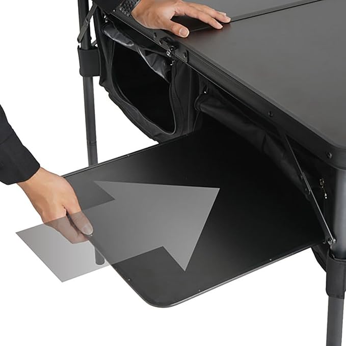 DOD Good Luck Table - Folding Camping Table with 66 LBS Capacity - Folding Camp Table Storage Shelves Height Adjustable Legs - Picnic for Outdoor Camping BBQ Beach - Black