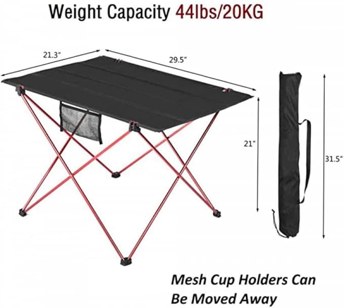 Portable Camping Table with 4 Mesh Cup Holders and Carry Bag Folding Picnic Table for Outdoor Beach BBQ Hiking Fishing
