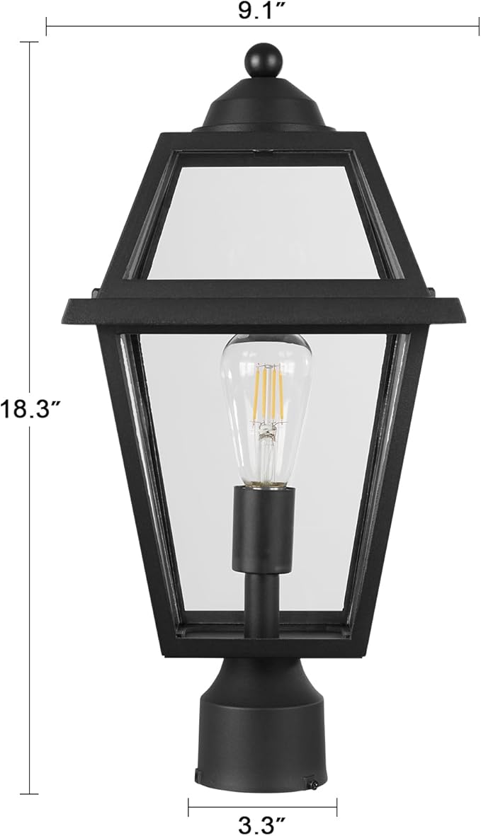 Large Outdoor Post Light Fixture Colonial Exterior Pillar Lantern with Black Finish &amp Clear Glass Vintage Pier Mount Pole Light Lamp for Garden Backyard Courtyard Patio Pathway Walkway
