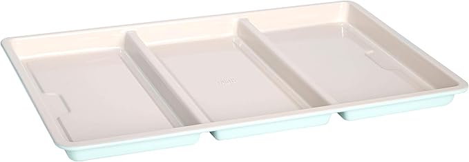 Tasty Smart Solutions Bakeware 17-Inch x 11-Inch 3-Section Roasting Pan Durable Carbon Steel for Even Cooking Premium Nonstick Coating Divided Design for One-Pan Meals Dishwasher Safe Aqua