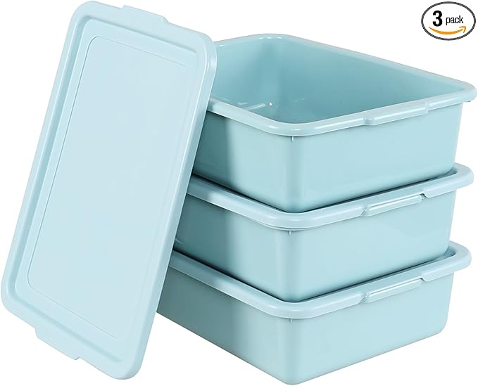 Jekiyo 3 Pack Commercial Bus Boxes with Lids 13 L Plastic Bus Tubs Mint Green