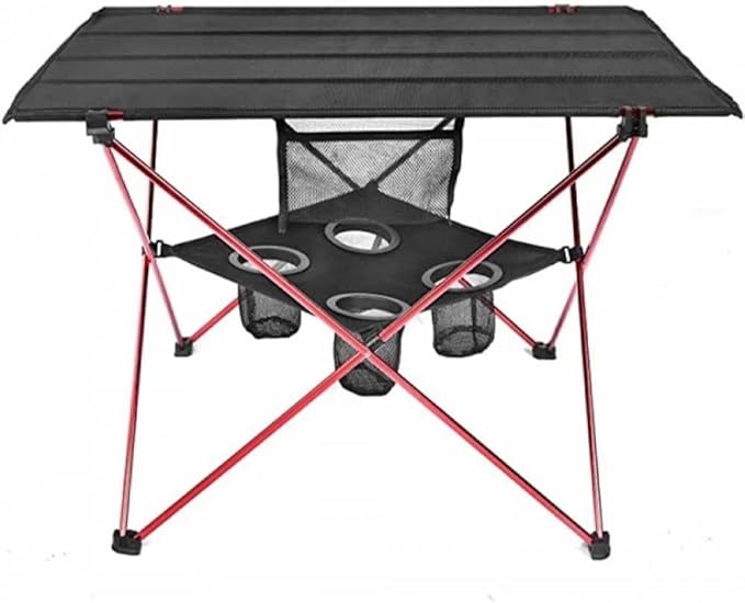 Portable Camping Table with 4 Mesh Cup Holders and Carry Bag Folding Picnic Table for Outdoor Beach BBQ Hiking Fishing