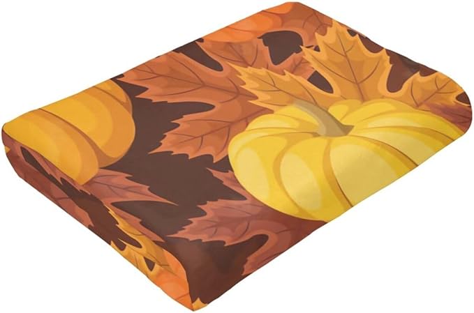 60X50 Fall Pumpkin Lightweight Flannel Blanket - Soft and Breathable Polyester Suitable for Travel Camping and Home Decoration