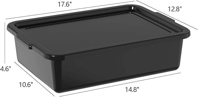 3 Packs 13 Liter Plastic Restaurant Commercial Bus Tub Boxes with Lids Black Wash Bins Dish Pan