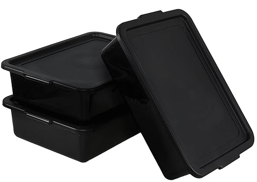 13 L Small Commercial Bus Tubs with Lid Plastic Bus Box 3 Packs Black