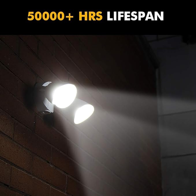 LUTEC 6222W 3500 Lumen 32 Watt 28 LED Dual-Head Floodlight Outdoor Full Metal Design Waterproof Exterior Security Wall Light for Patio Garden Yard-White