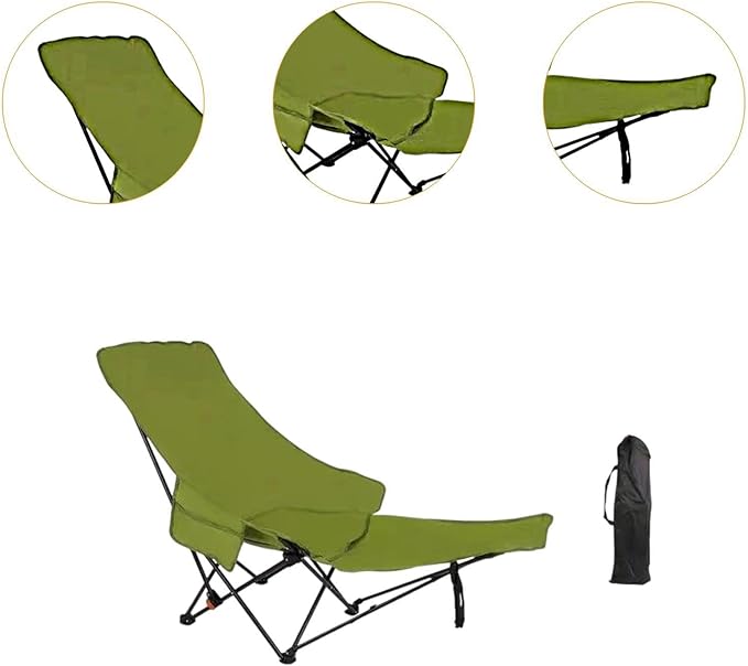 Folding Chaise Lounge Chair Reclining Chair Foldable Heavy Duty Stable Recliner Lounger for Garden Fishing Sports Patio Beach Green