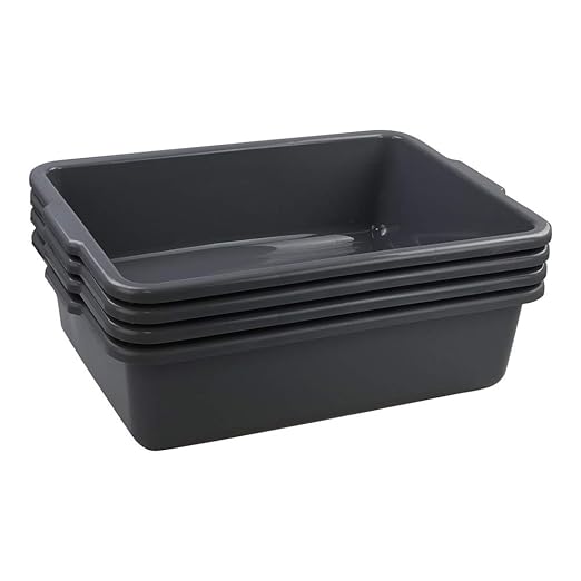 4-Pack 24 L Gray Large Plastic Bus Box Commercial Bus Tubs