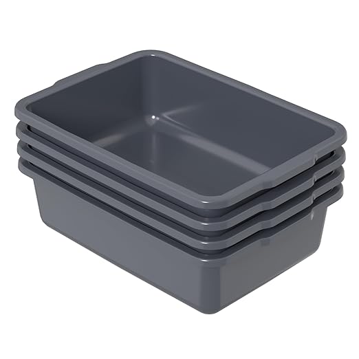 6 Packs 24 L Commercial Bus Tub Plastic Bus Tubs Deep Gray