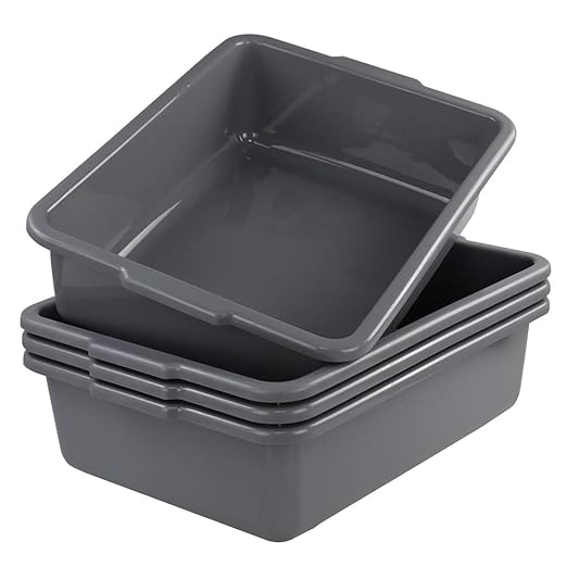 Kiddream Set of 4 Rectangle Bus Tubs 24 Quart Plastic Commercial Bus Trays Grey