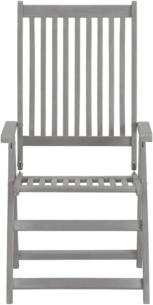 4pc Grey Acacia Reclining Garden Chair Set 27.2x22.4x43.7 5-Position Folding Patio Chairs with Removable Cushions Outdoor Furniture