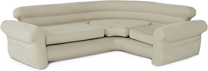 Intex Inflatable Corner Sofa L-Shaped Couch with 880 lb. Weight Capacity 2-in-1 Valve for Easy Indoor Setup 101 x 80 x 30”