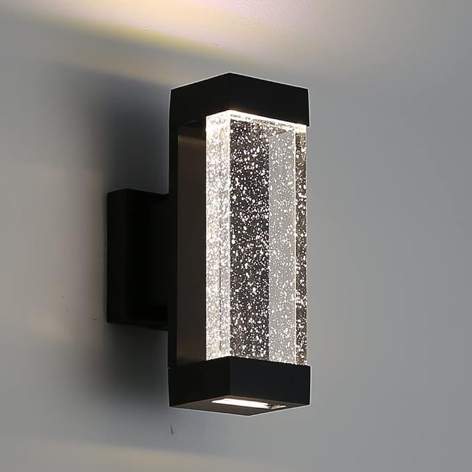 Cerdeco Modern Crystal Bubble Outdoor Wall Light Matte Black Painted 12 W 3000 K Warm White Up Down Light Fixture