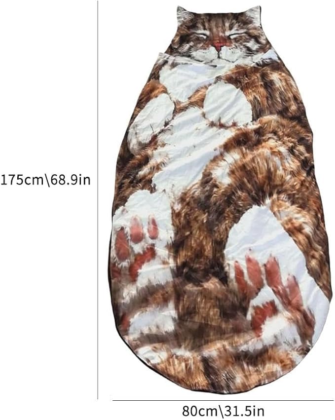 Adult Soft Sleeping Bag – Plush Cat Envelope Sleeping Bag for Camping Sleepovers &amp Home Lounging Washable Warm Blanket 68.9x31.5