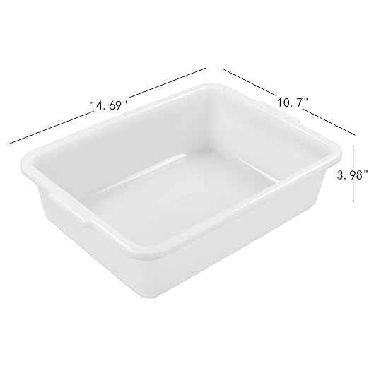 4-Pack 8 Liter Commercial Bus Tubs White Plastic Wash Basin Bus Tote
