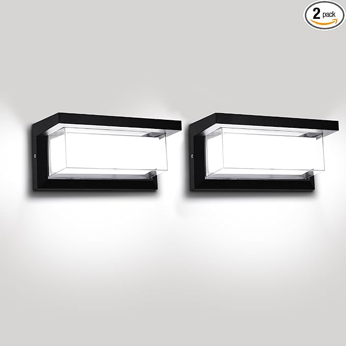 6000K Porch Lights Outdoor 18W 1800LM LED Wall Light IP65 Waterproof Anti-Rust Aluminum Modern Exterior Fixtures for Over Door Garage Patio (2 Pack)