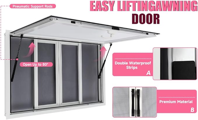 Aluminum Alloy Food Truck Window - 45 x 30 inch Concession Stand Serving Window for Food Truck Concession Trailers with 4 Screens