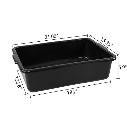 22 L Large Commercial Bus Box Black Plastic Bus Tub 4 Pack