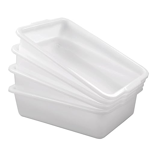 4 Packs 35 L Large Bus Tub Plastic Commercial Utility Bus Boxes Set White