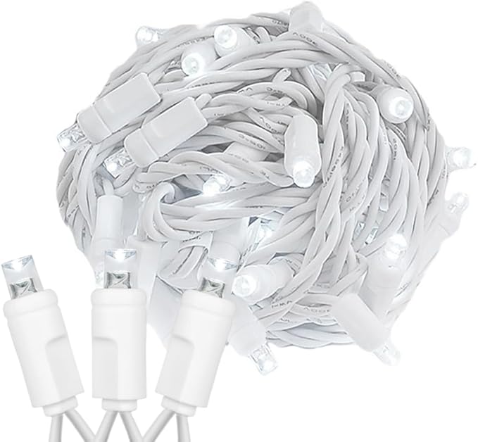 Novelty Lights 34ft Christmas String Lights 100 Pure White LED Bulbs on White Wire 4 Spacing Connectable Indoor Outdoor Commercial Grade Lighting for Holidays Patio Weddings