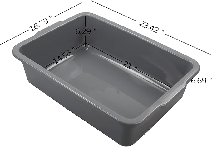 Large Plastic Bus Boxes Gray Commercial Plastic Tubs 32 L 4-Pack