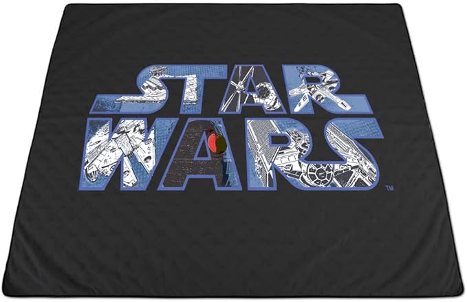 Picnic TIME Star Wars Impresa Picnic Blanket Lightweight Fleece Beach and Outdoor Blanket with Drawstring Backpack and Easy Fold Design (Black and White)