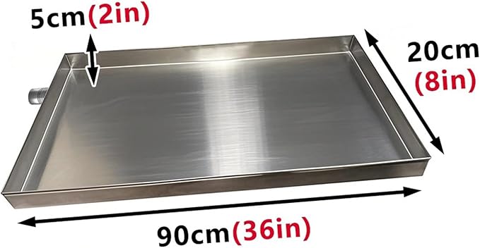 Heavy Duty 304 Stainless Steel Drain Pan with 2m Hose - AC &amp Washing Machine Drip Tray Leak Prevention for Flower Pots &amp Garage (20x90cm/8x36in)