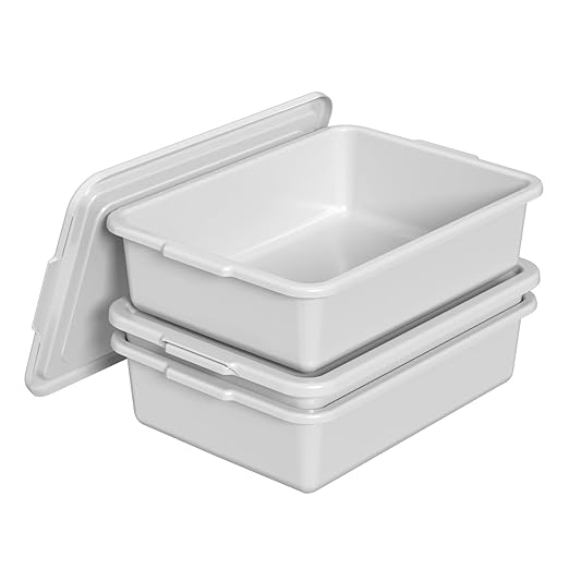 13 L Bus Tub with Lid Light Gray Commercial Food Service Bus Tubs with Lids 3 Packs