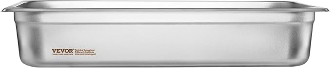 VEVOR 6 Pack Stainless Steel Hotel PansFull Size 4 Inch Deep 0.8mm Thick Anti-Jam Commercial Food Pans for Steam Tables Restaurants Catering &amp Industrial Use