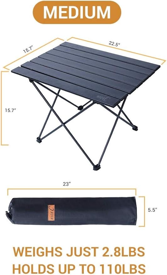 Nice C Camping Table Camp Table Folding Table Beach Table Roll up Foldable Collapsible Aluminum Ultralight Compact with Carry Bag for Outdoor Picnic Cooking Festival Indoor Office