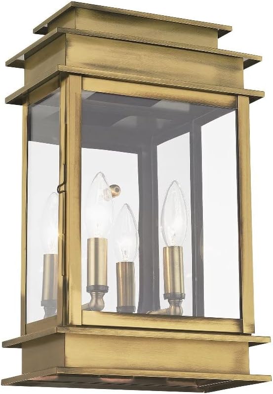 Livex Lighting 2016-01 Transitional Two Light Outdoor Wall Lantern from Princeton Collection Finish Antique Brass