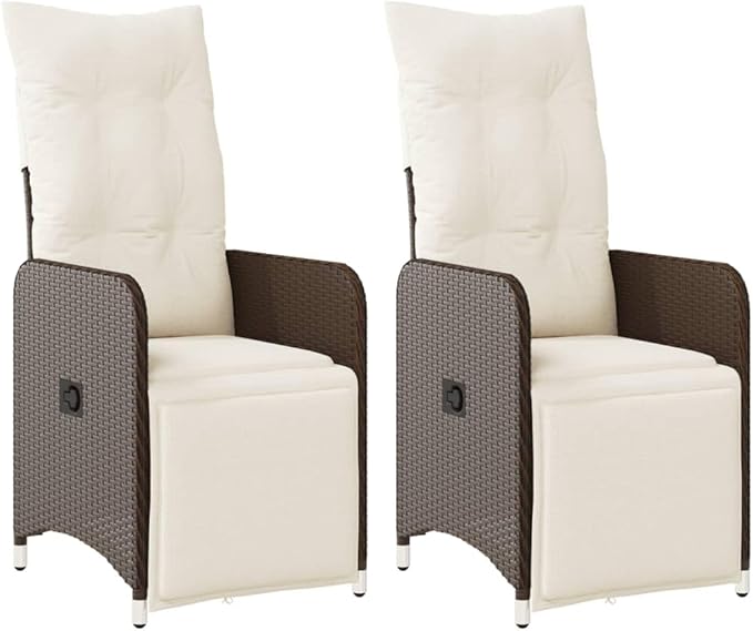 2PCS Brown Reclining Garden Chairs Foldable Steel Rattan Lounge w/Cushions Outdoor Patio Balcony Camping