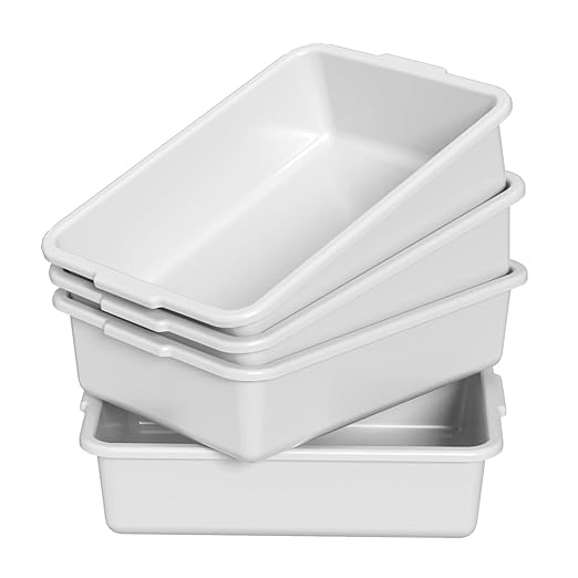4 Pack Rectangle Utility Dish Tubs 13 Liter Restaurant Bus Tub Light Gray