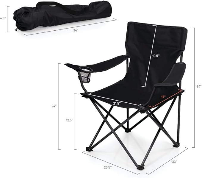 Picnic TIME NCAA PTZ Camp Chair Picnic Chair Beach Chair with Carrying Bag (Black)