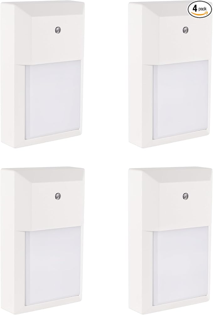 YoonLIT LED Outdoor Wall Pack Lantern Dusk to Dawn Photocell Waterproof Light for Porch Garage Stairway Hallway 12W 1000 LM 3000K Aluminum Housing Plus PC Cover White 4-Pack