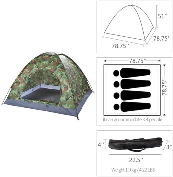3-4 Person Camping Dome Tent with Waterproof Oxford Floor UV-Resistant Polyester Cover Easy Setup Lightweight Outdoor Shelter for Hiking Backpacking &amp Weekend Adventures