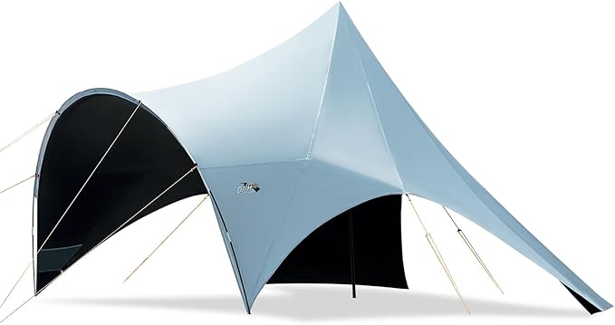 Large Blackout Camping Tarp with Poles Waterproof Shade Canopy Tent Tarp Sun Shade Shelter for Outdoor Camping Backyard Picnic - Included Guy Lines &amp Luminous Tent Stakes Gray