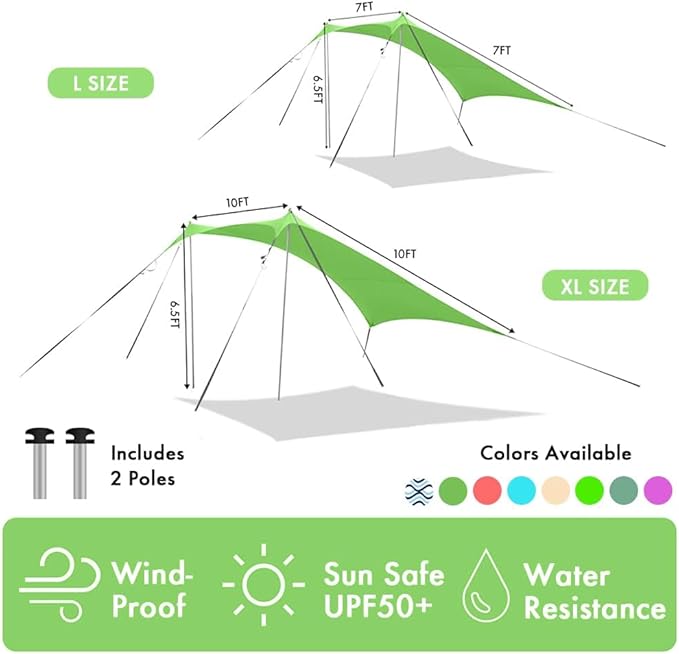 Beach Canopy Windproof Design Sun Shelter UPF50+ Portable Family Tent with 6 Sandbags Anchors 10x10 FT 2 Pole Pop Up Outdoor Shelter for Beach Camping Fishing Backyard
