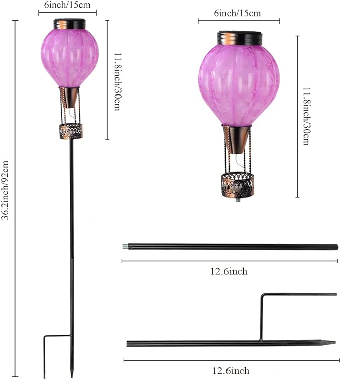 Solar Garden Lights Outdoor with Hot Air Balloon Stake Garden Lights Solar Waterproof Flickering Lantern Lawn Pathway Patio Decor(Purple)