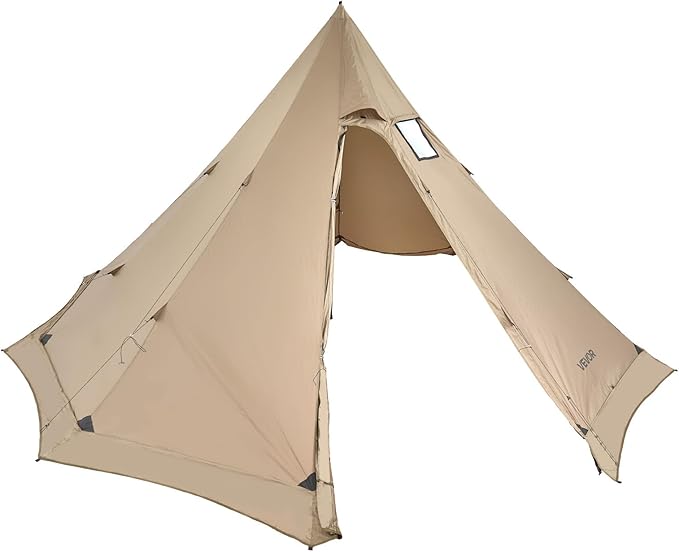 VEVOR Hot Tent Camping Tipi Hot Tents with Stove Jack Portable Winter Camping Tents with Snow Skirt Easy Setup Waterproof 4 Season Shelter Tents for Fishing Backpacking