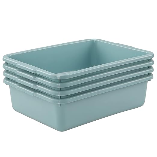 4 Pack Versatile Plastic Bus Box 8 L Small Commercial Bus Tubs 14.8 x 10.8 x 3.9